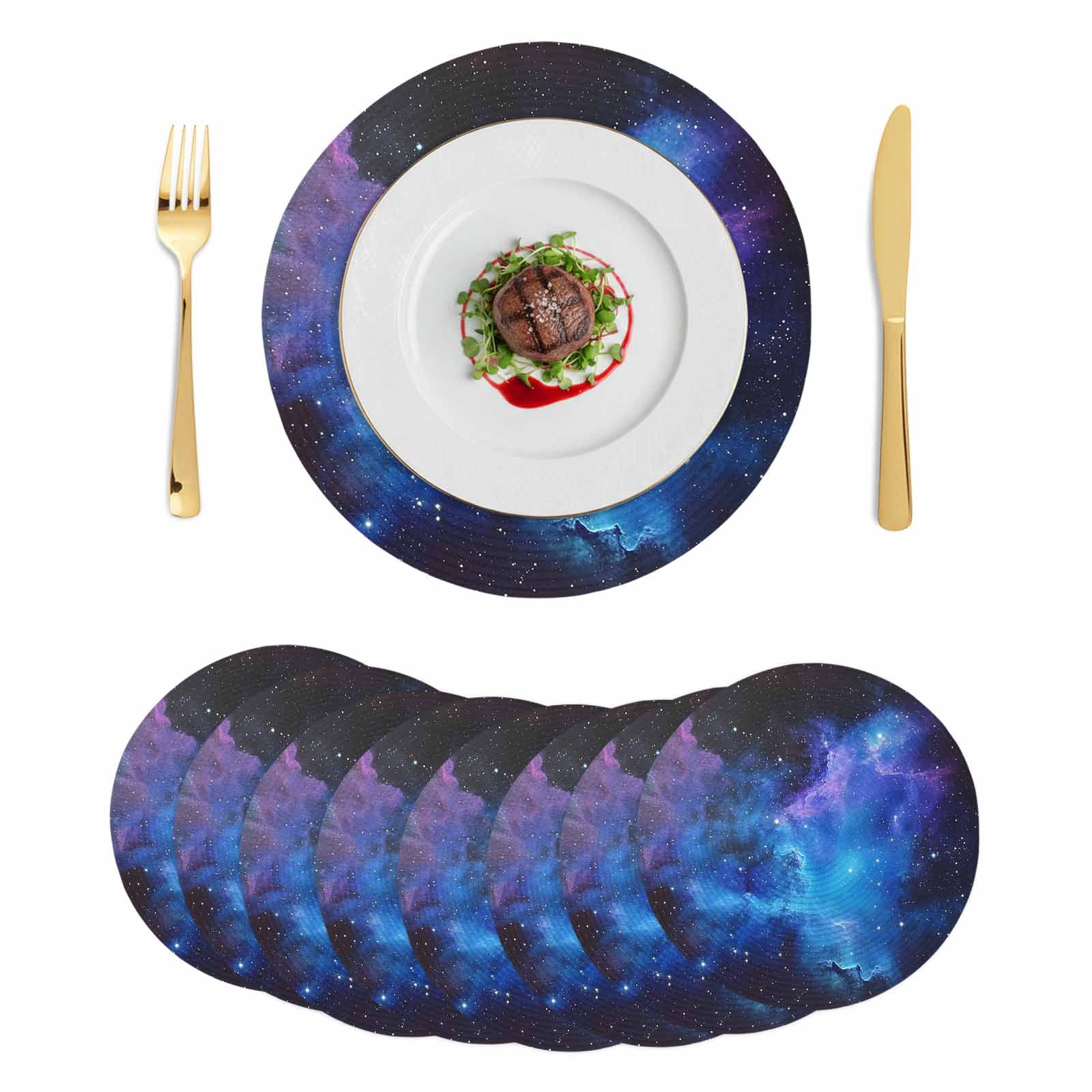Blue Purple Sky Round 13 Inch Placemats Set of 8, Abstract Modern Stars ...
