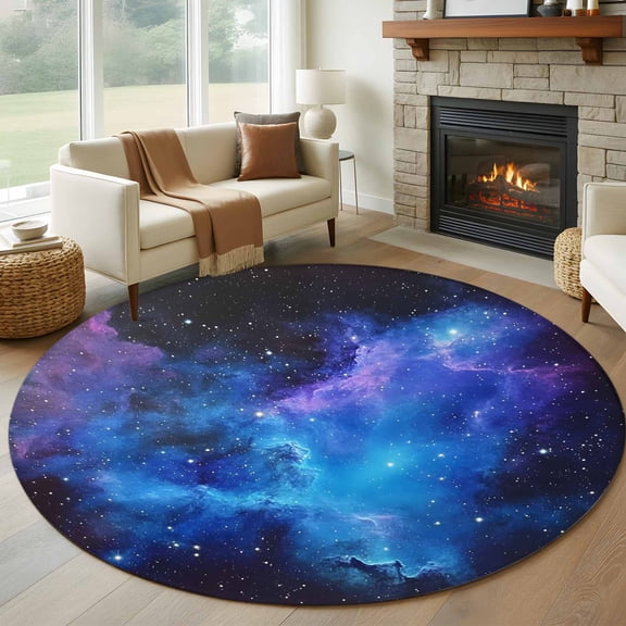 Blue Purple Sky Round Area Rug 6 FT, Non Slip Bedroom Rugs, Abstract Modern Stars Space Washable Soft Circular Carpet Non-Shedding Floor Mat for Kitchen Dining Room Home Office Kids Room