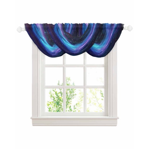 Blue Purple Space Sheer Waterfall Valance Curtains for Window, Modern ...