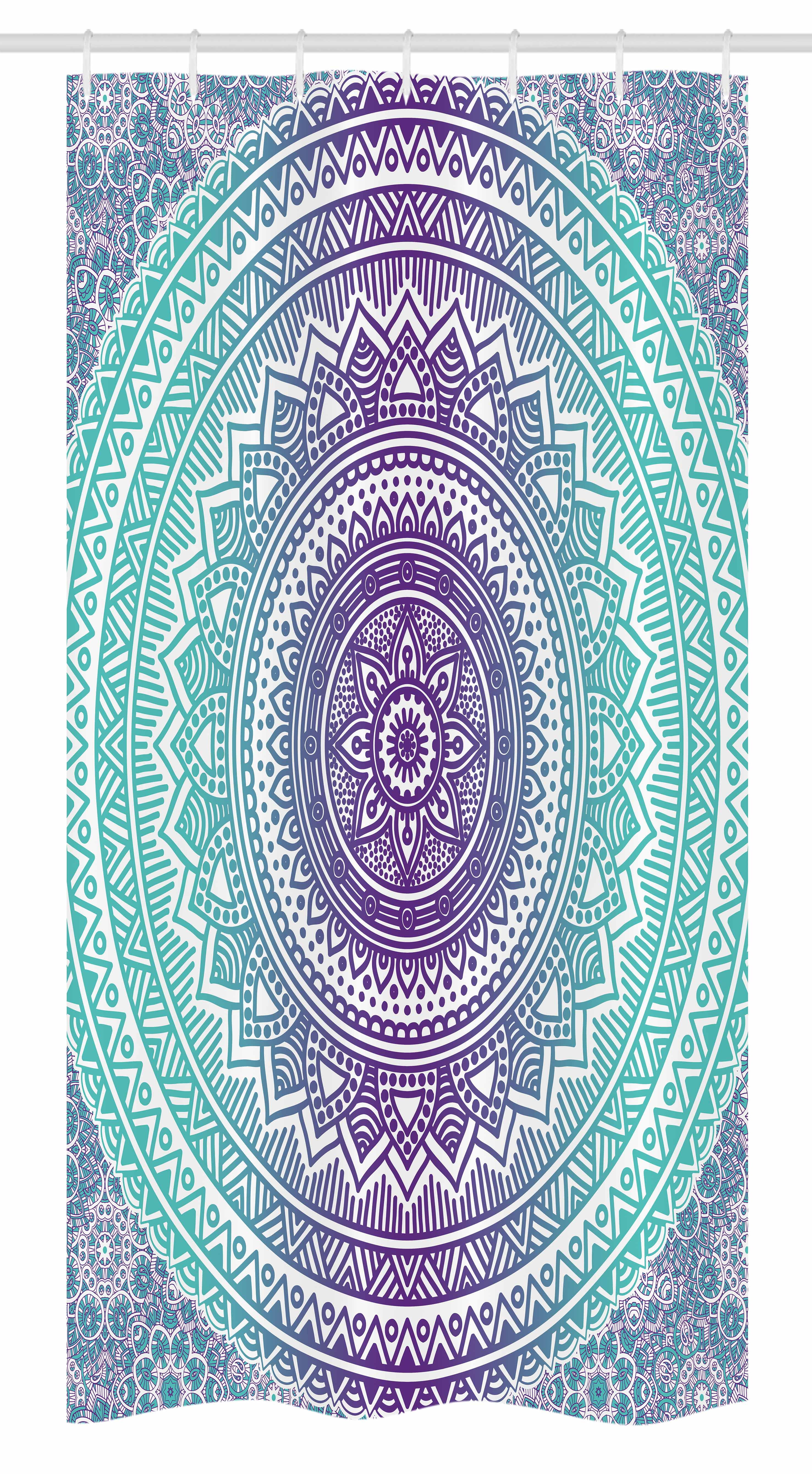 Teal and Purple Mandala Fabric Shower Curtain with Hooks
