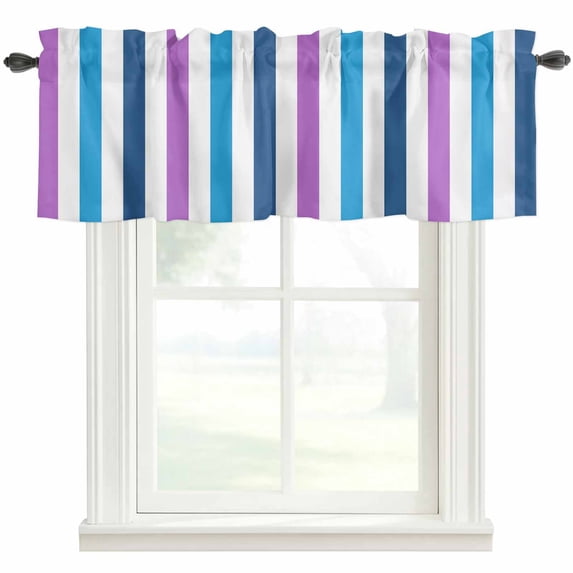 Blue Purple Stripe Farmhouse Short Window Curtain Valances, Gradient Geometric Vertical Striped Rod Pocket Kitchen Valances for Living Room Bedroom Bathroom Cafe 60" x 18"