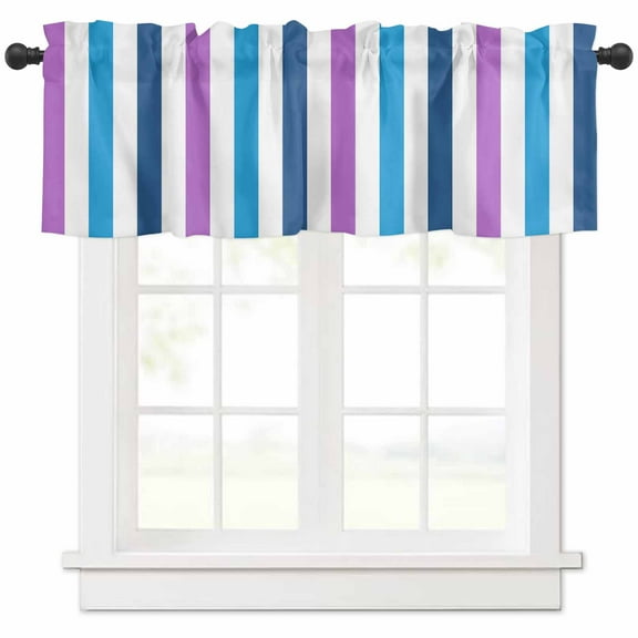Blue Purple Stripe Valances for Windows Farmhouse Kitchen Curtains Valances Rod Pocket Valance Curtains for Kitchen Windows Gradient Geometric Vertical Striped Window Valances for Bathroom 60"x18"
