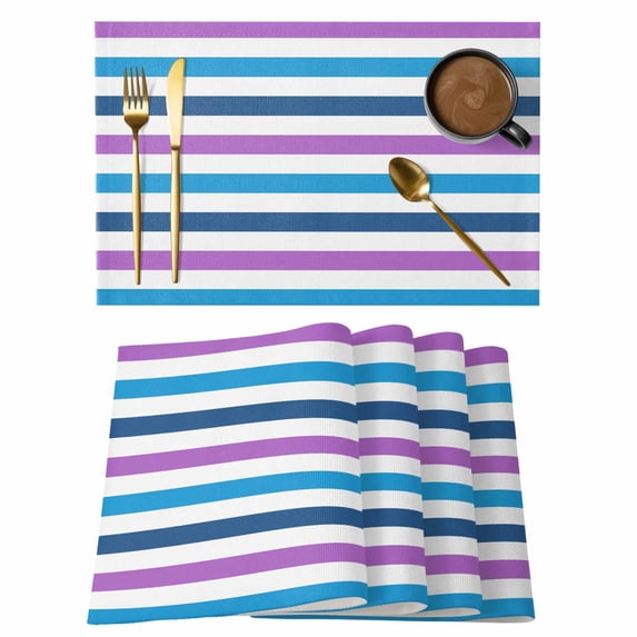 Blue Purple Striped Placemats Set of 12 Farmhouse Stripes Simple Art Place Mats Indoor Wipeable Table Mats Washable Cloth Dining Table Placemats for Kitchen Holiday Party Home Decor 13x19 Inch