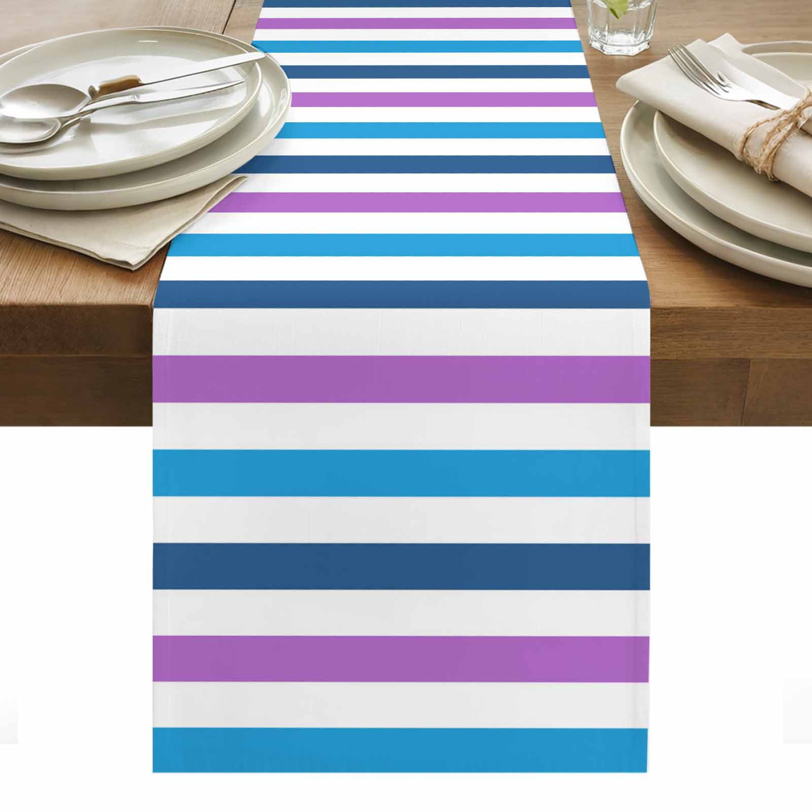 Blue Purple Striped Table Runner - 108 Inch Long, Kitchen Dining Table ...