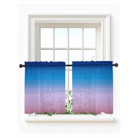 Blue Purple Striped Tier Curtains 24 Inch Length,Sheer Curtains for Bedroom Living Room Window Vintage Stripes Farmhouse Line Rod Pocket Drapes Kitchen Curtains Small Half Window 27.5"x24" 2 Panels