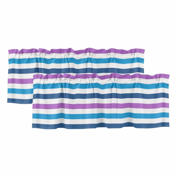 Blue Purple Striped Valances for Windows, Decorative Rod Pocket Window Valance Curtains, Farmhouse Stripes Simple Art Short Curtain Drapes for Kitchen/Bathroom/Living Room, 2 Panels, 60" W x 18" L