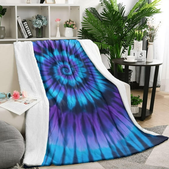 Blue Purple Tie Dye Mandala Pattern Blanket,Comfortable Soft Lamb Wool Throw Blanket,All Season,Warm Lightweight Blankets for Sofa Bed Couch Living Room Chair,50"x60"