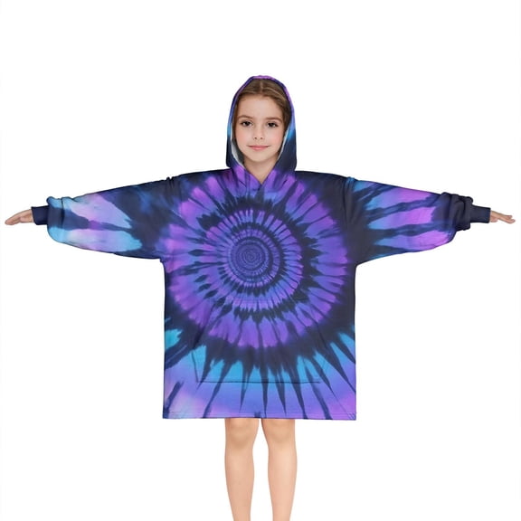 Blue Purple Tie Dye Mandala Pattern Blanket Hoodies for Kids 6-13YR Oversize Wearable Blanket Hoodies for Boys Girls Teens