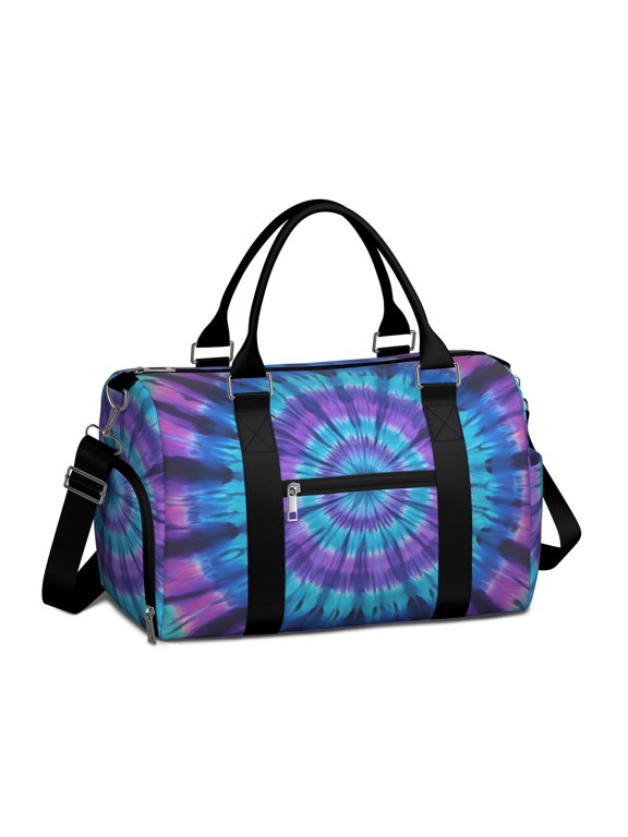 Blue and Purple Tie Dye Pattern Gym Bag with Shoe Compartment, Swim Bag with Wet Pocket and Trolley Sleeve, Water Resistant Gifts Ideas for Family Friends,17.3 X 11.8 X 7.5 Inches