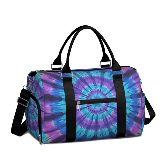 Blue and Purple Tie Dye Pattern Gym Bag with Shoe Compartment, Swim Bag with Wet Pocket and Trolley Sleeve, Water Resistant Gifts Ideas for Family Friends,17.3 X 11.8 X 7.5 Inches