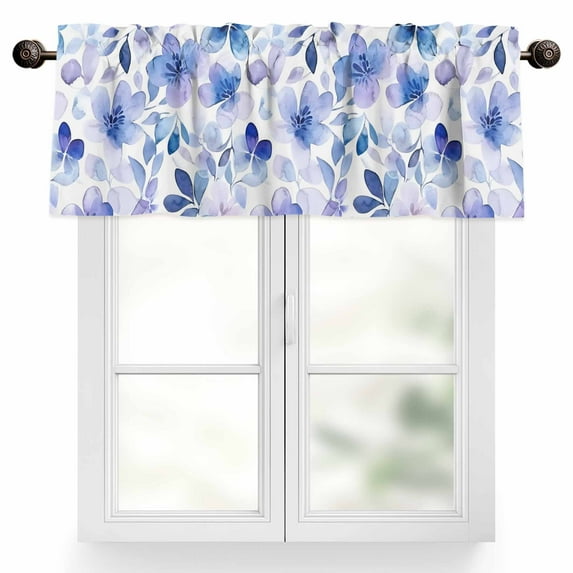 Blue Purple Valances for Windows, 60 x 18in, Pansy Flowers Abstract Watercolor Ombre Petals Rod Pocket Kitchen Valance Curtain Light Filtering Window Treatments for Living Room Bedroom, 1 Panel