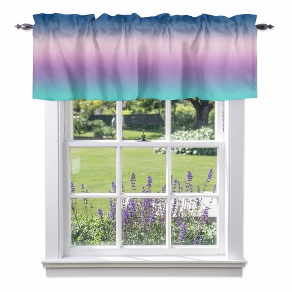 Blue Purple Valances for Windows, Pink Teal Gradient Valance Window Treatment Rod Pocket Short Curtains Valances for Kitchen Bathroom 54"W x 18"L