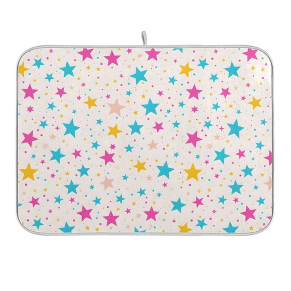 Blue Purple Yellow Star Dish Drying Mat 16x18 Absorbent Microfiber Draining Rack Pad for Kitchen Counter Sink
