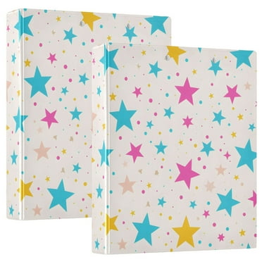 Blue Purple Yellow Star Hardcover 3 Ring Binder 1.5” Round Rings Letter Size Paper Pockets for School Office Supplies