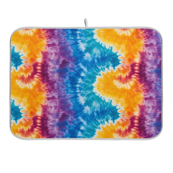 Blue Purple Yellow Tie Dye Dish Drying Mat 16x18 Absorbent Microfiber Draining Rack Pad for Kitchen Counter Sink