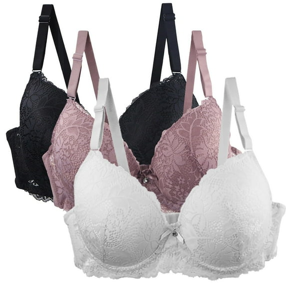 Blue Push Up Bras for Women Pack Of 3 Women's Bra Set Lace Up Bra Set Comfortable Lace Bra with Adjustable Straps Elegant Underwear for Everyday and Leisure Multicoloured Bras