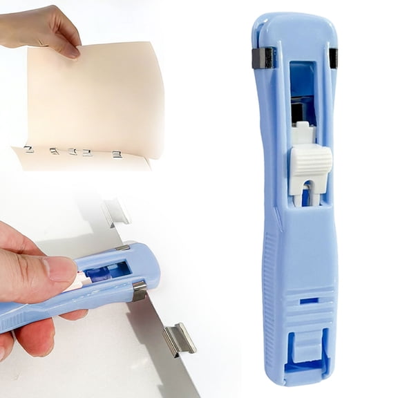 Blue Push Pin Clip Dispenser – Portable Handheld Paper Clam Clip Organizer for Office, Craft & Snack Bags (Plastic)