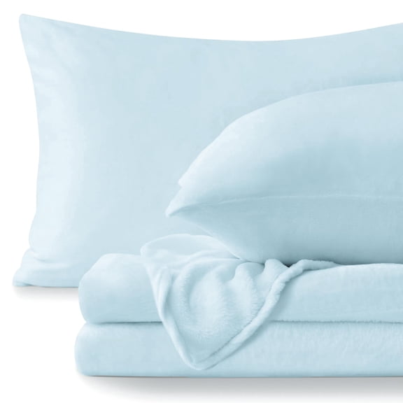 Blue Queen Size Flannel Bedding Set