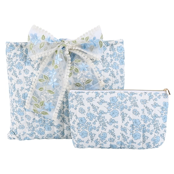 Blue Quilted Bible Carrying Case with Bow, Large Capacity Bible Sleeve Book Cover, Lightweight Book Protector for Women Book Lover Travel Shopping Gifts (blue)