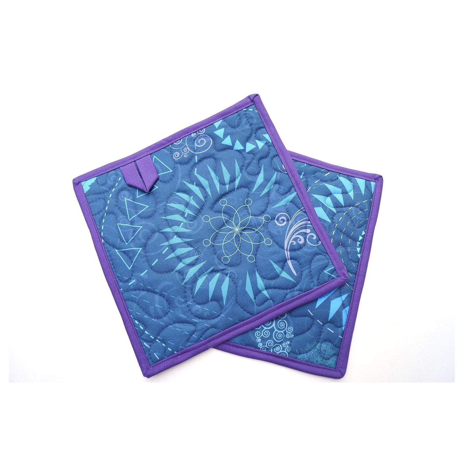 Blue Quilted Fabric Pot Holders Set