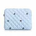 thumbnail image 1 of Blue Quilted Laptop Sleeve Bag with Bow Detail Large Size, 1 of 8