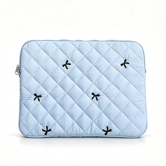 Blue Quilted Laptop Sleeve Bag with Bow Detail Large Size