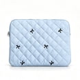 thumbnail image 1 of REMANLAND Women's Bow Detail Satin Quilted Laptop Sleeve Bag, Blue, 1 of 8