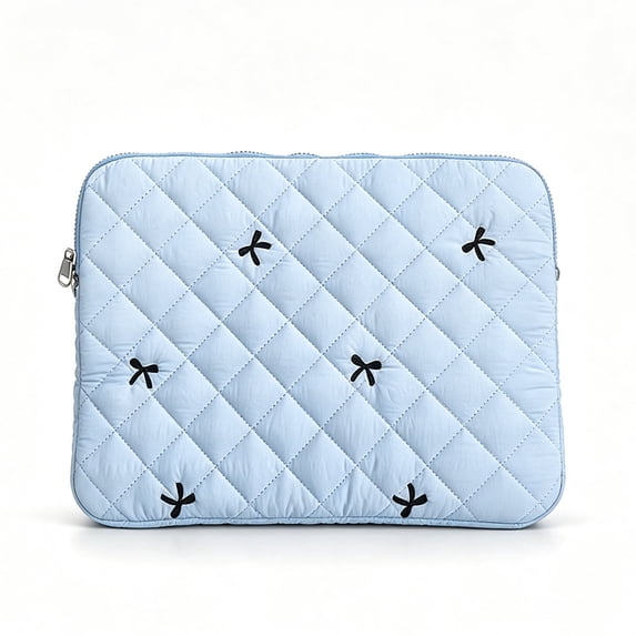 Blue Quilted Laptop Sleeve Bag with Bow Detail Small Size
