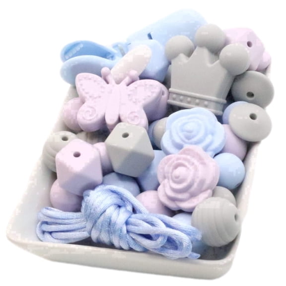 Blue Rabbit Co Silicone Bead Kit with Clips, Clasp and Lanyard, Lavender Mix