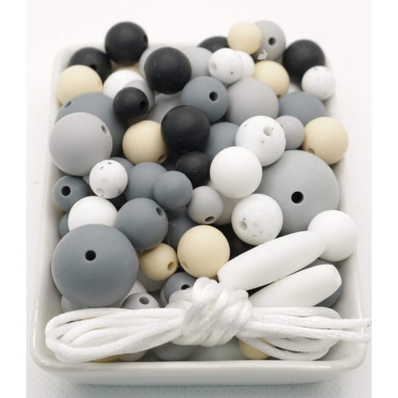 Blue Rabbit Co Silicone Beads, Beads and Bead Assortments, Bead Kit, Mixed Sizes Silicone Bead Bulk (100PC Charcoal)