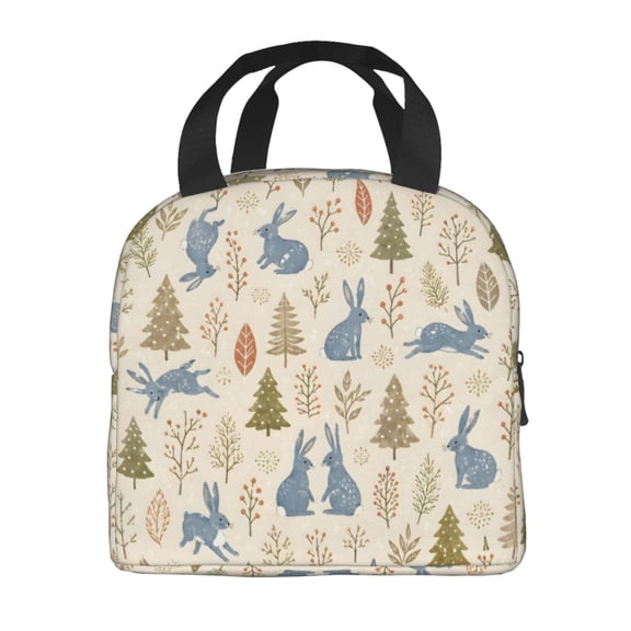 Blue Rabbit Winter Forest Lunch Bag Thick Aluminum Foil Tote Cooler for Women Office Picnic Gift