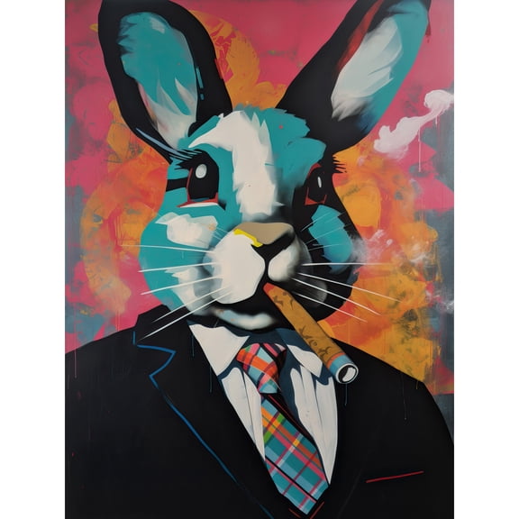 Blue Rabbit with Cigar and Suit Modern Pop Art Extra Large XL Wall Art Poster Print