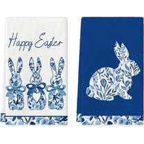 Blue Rabbits Bunny Bow Easter Kitchen Towels Dish Towels, 18x26 Inch Celadon Spring Farmhouse Holiday Decoration Hand Towels Set of 2
