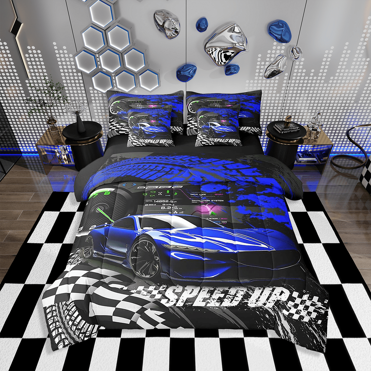 Blue Race Car Comforter Set with Sheets King,Sports Car 7 Pieces ...
