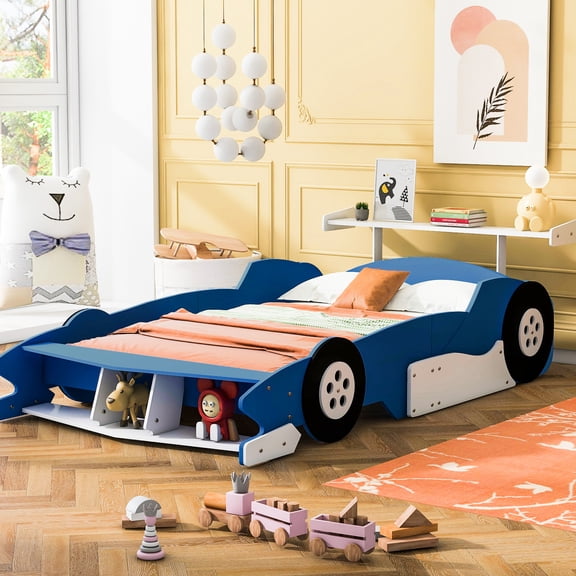 Blue - Race Car with Wheels - Small Bedroom - Space - Saving Bed