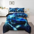 thumbnail image 1 of Blue Racing Car Comforter Set,Extreme Sports Car Fashion Competition Bedding Set Teens,3D Lightning Sky Modern Building Road Trippy Down Comforter,2 Pcs 1 Pillowcase, 1 of 6