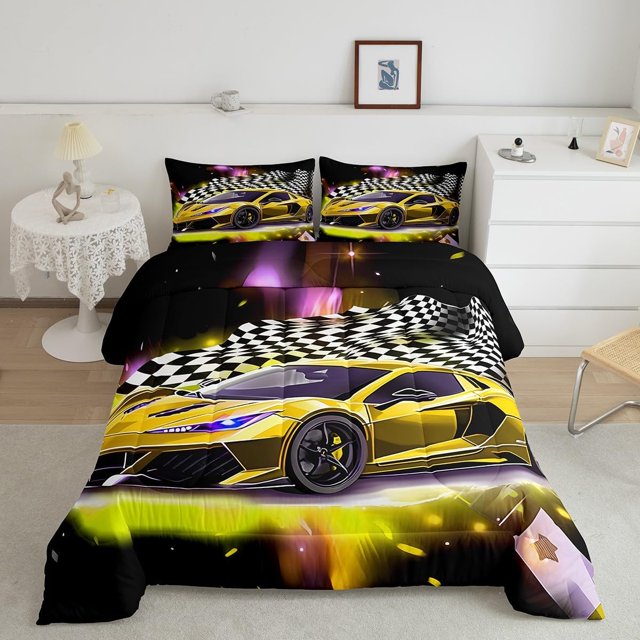 Blue Racing Car Comforter Set Twin Size Fast and Furious Extreme Sport
