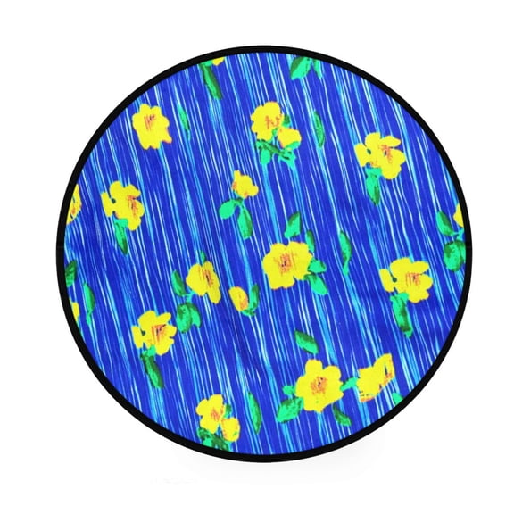 Blue Rain Flowers Memory Foam Bath Mat 36" Absorbent Rug with Non Slip Base and 4 Bonus Pads