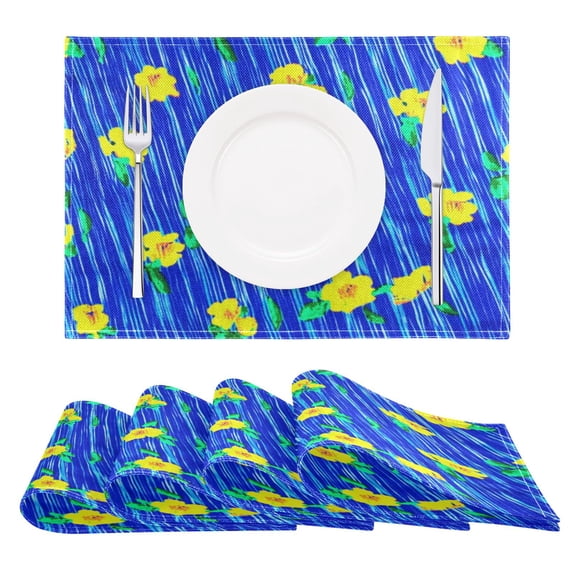 Blue Rain Flowers Reversible Placemat Non Slip Coffee Mat 18x12 Inch for Dining, Kitchen, Coffee