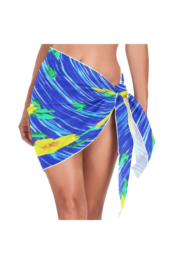 Blue Rain Flowers Triangle Beach Wrap Women's Swimwear Cover Up Sun Protection Quick Dry Summer Fashion Versatile Use