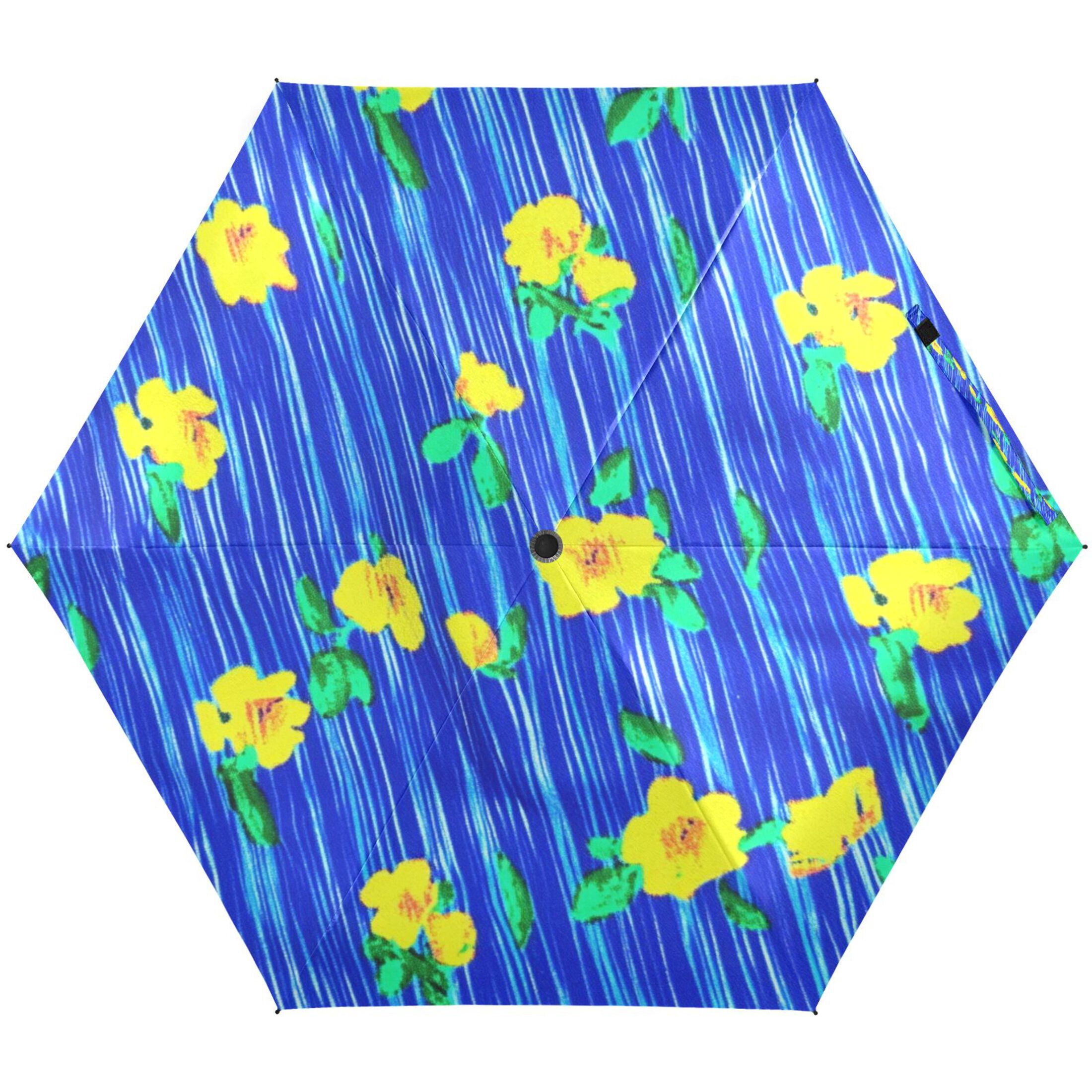 Blue Rain Flowers Umbrellas for Sun Auto Open Close UV50+ Waterproof 5-Fold Compact Fiberglass Frame