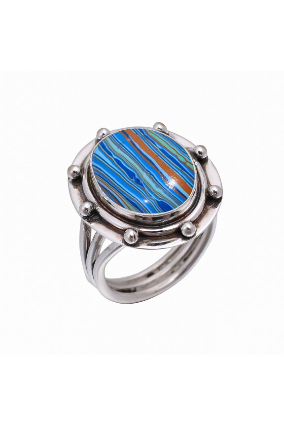 Blue Rainbow Calsilica 925 Sterling Silver Ring, 16X12 mm Oval Gemstone Ring, Blue Ring, Christmas Gift, Unique Jewelry Ring, Adjustable Ring V4875R20