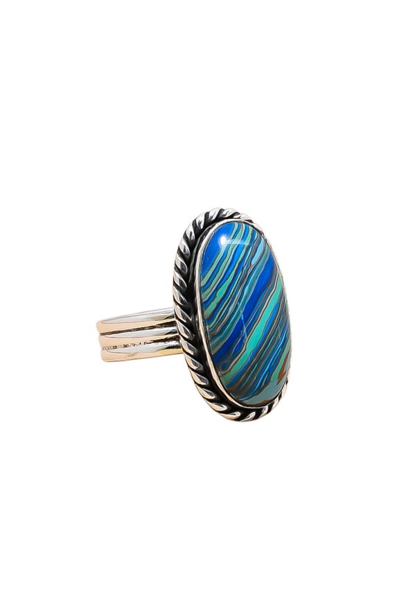 Blue Rainbow Calsilica 925 Sterling Silver Ring, 20X10 mm Oval Gemstone Ring, Blue Ring, Christmas Gift, Unique Jewelry Ring, Adjustable Ring V12857R2