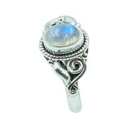 RADHEY KRISHNA JEWELLERS Blue Rainbow Moonstone 925 Sterling Silver Handmade Design Promise Engagement Ring Wedding Gift Jewelry