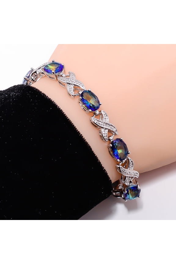 Blue Rainbow Mystic Fire Topaz 925 Sterling Silver Adjustable Bracelet 7-8" B43