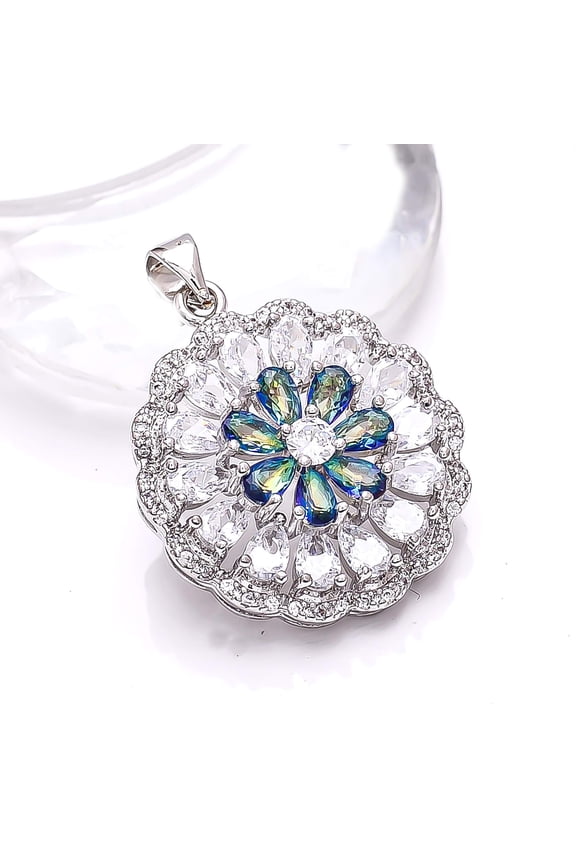 Blue Rainbow Mystic Fire Topaz 925 Sterling Silver Platinum Plated Pendant 1.20" P80320, Rainbow Mystic Topaz Pendant, Gift For Her, Pear Pendant, Blu