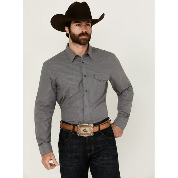 Blue Ranchwear Men's Grayson Striped Long Sleeve Pearl Snap Western Shirt Indigo Medium