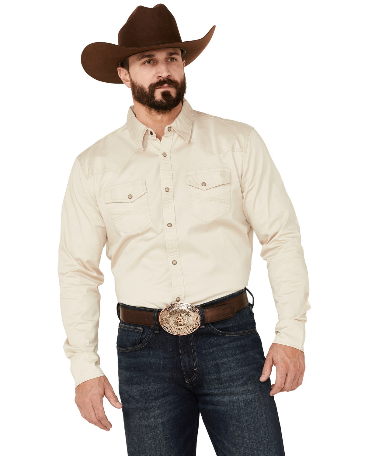 Blue Ranchwear Men's Heavy Twill Long Sleeve Snap Western Shirt Tan ...