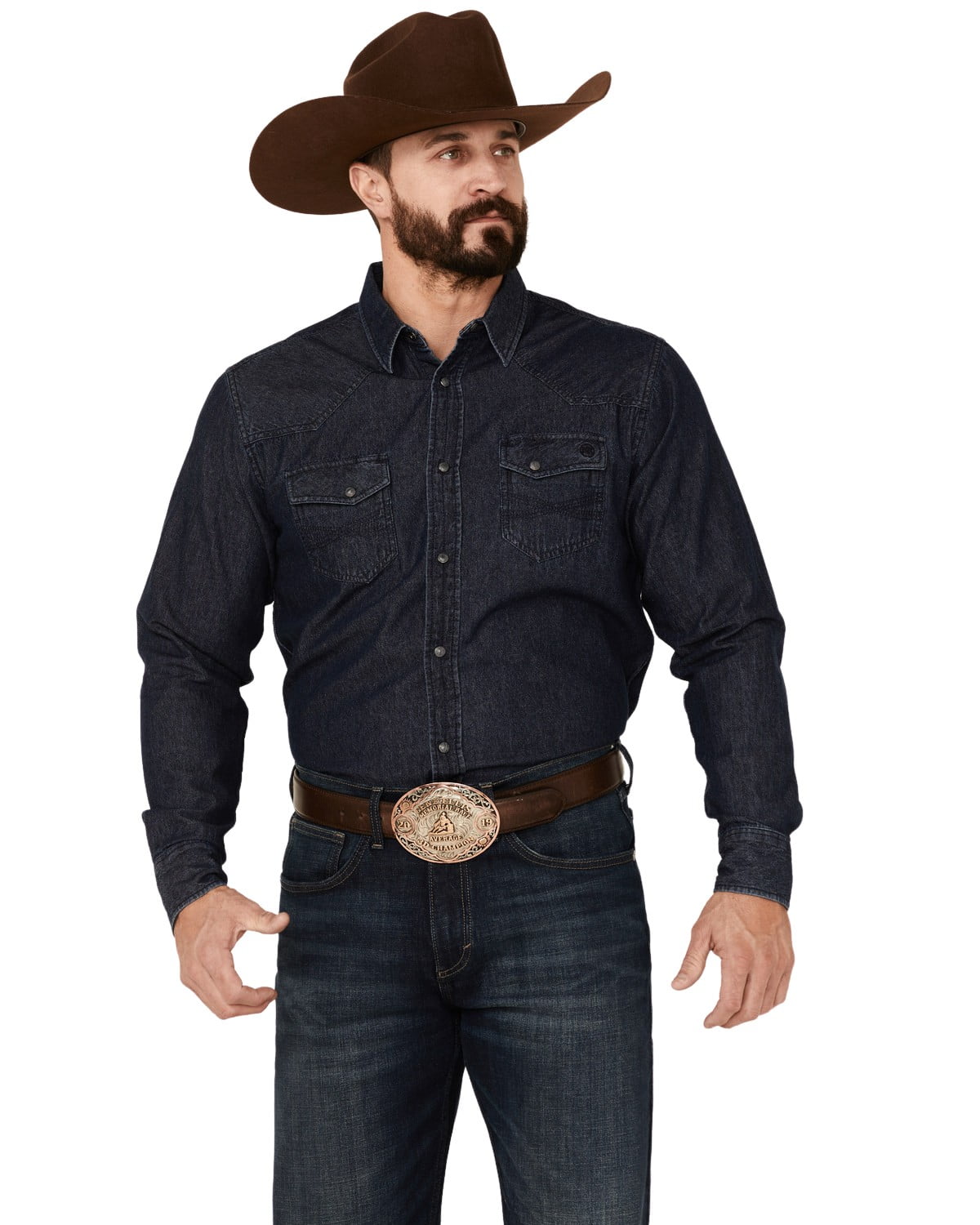 Men's Long Sleeve Dark Blue Stripes Western Shirt WD-838