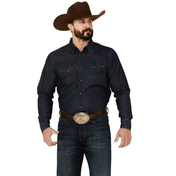 Blue Ranchwear Men's Heavyweight Dark Wash Denim Snap Western Shirt Dark Blue XX-Large